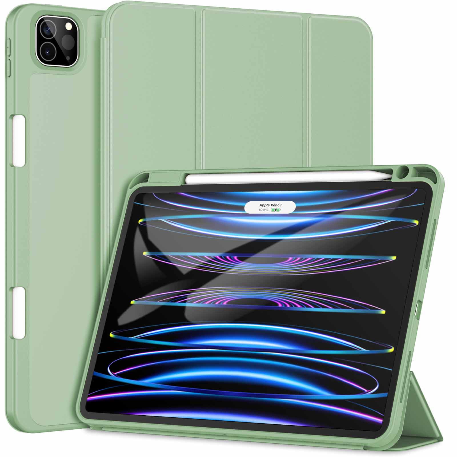JETech Case for iPad Pro 11 Inch (2022/2021/2020 Model) with Pencil Holder, Support 2nd Pencil Charging, Slim Tablet Cover with Soft TPU Back, Auto Wake/Sleep (Matcha Green)