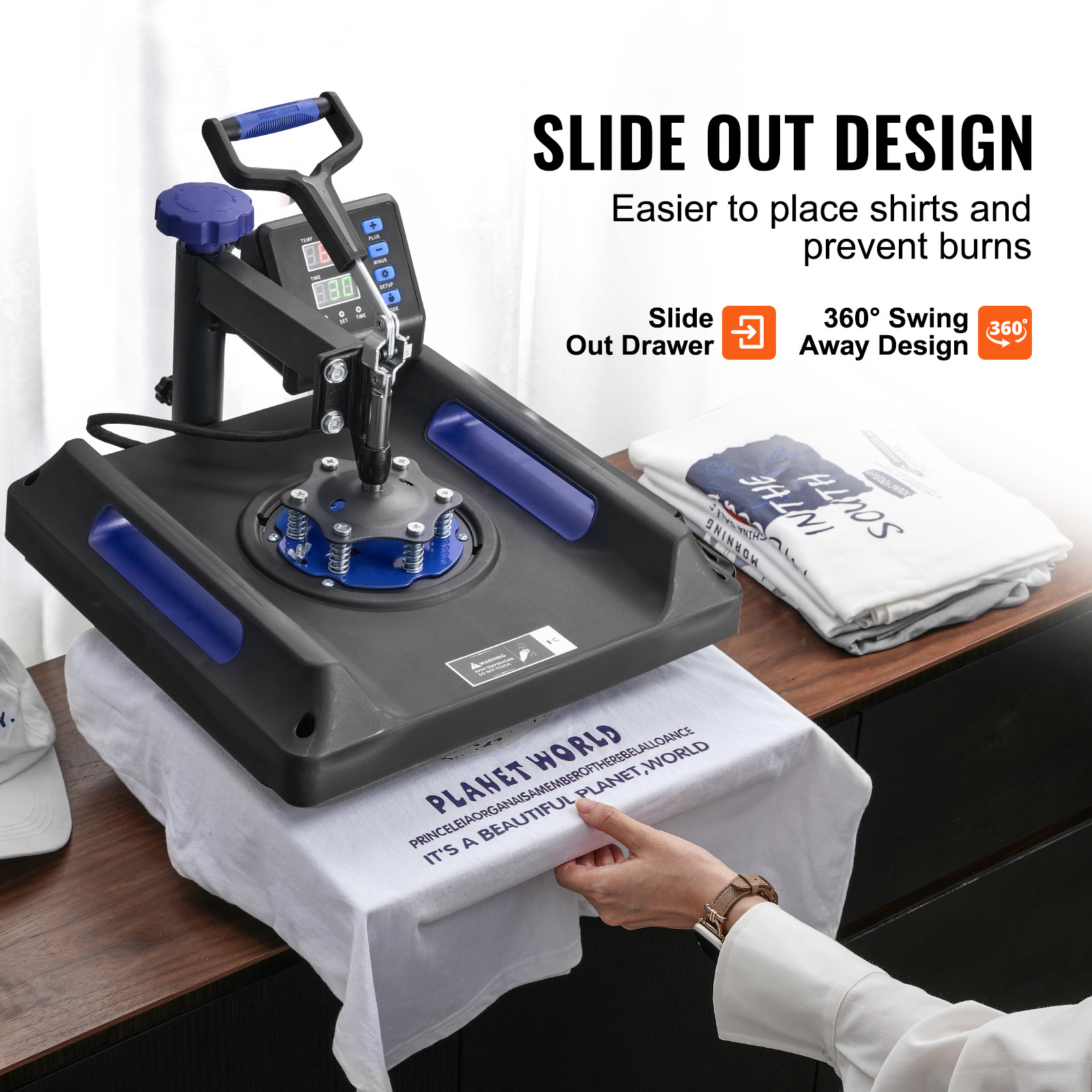 KFFKFF 15 x 15 inch Heat Press Machine, 8-in-1 Transfer Tool with 30 oz Tumbler Attachment, 360° Swing-Away Design, Digital Controls, Teflon-Coated Surface, Suitable for T-Shirts, Mugs, Hats, Plates