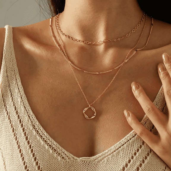 VEEDOFA Silver Necklaces for Women, 3-Piece Stackable 925 Sterling Silver Pendant Necklace Set, Adjustable, Hypoallergenic