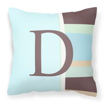 Carolines Treasures CJ1003-DPW1414 Letter D Initial Monogram - Blue Stripes Decorative   Canvas Fabric Pillow 14Hx14W