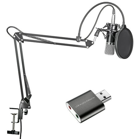 Neewer Studio Broadcasting Recording Condenser Microphone and Adjustable Suspension Scissor Arm Stand Kit with USB 2.0 External Stereo Sound Card Adapter for Windows and Mac Computer (Best Soundcard For Home Recording Studio)