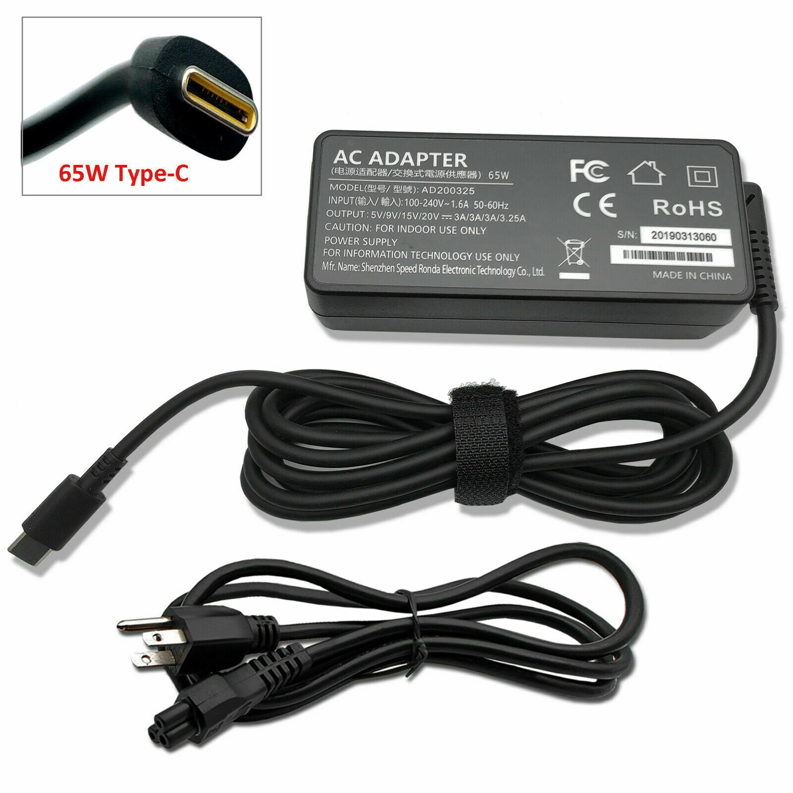 For Dell Laptop Charger AC Adapter HA65NM170 0M1WCF USB-C 65W Power Supply  Cord 