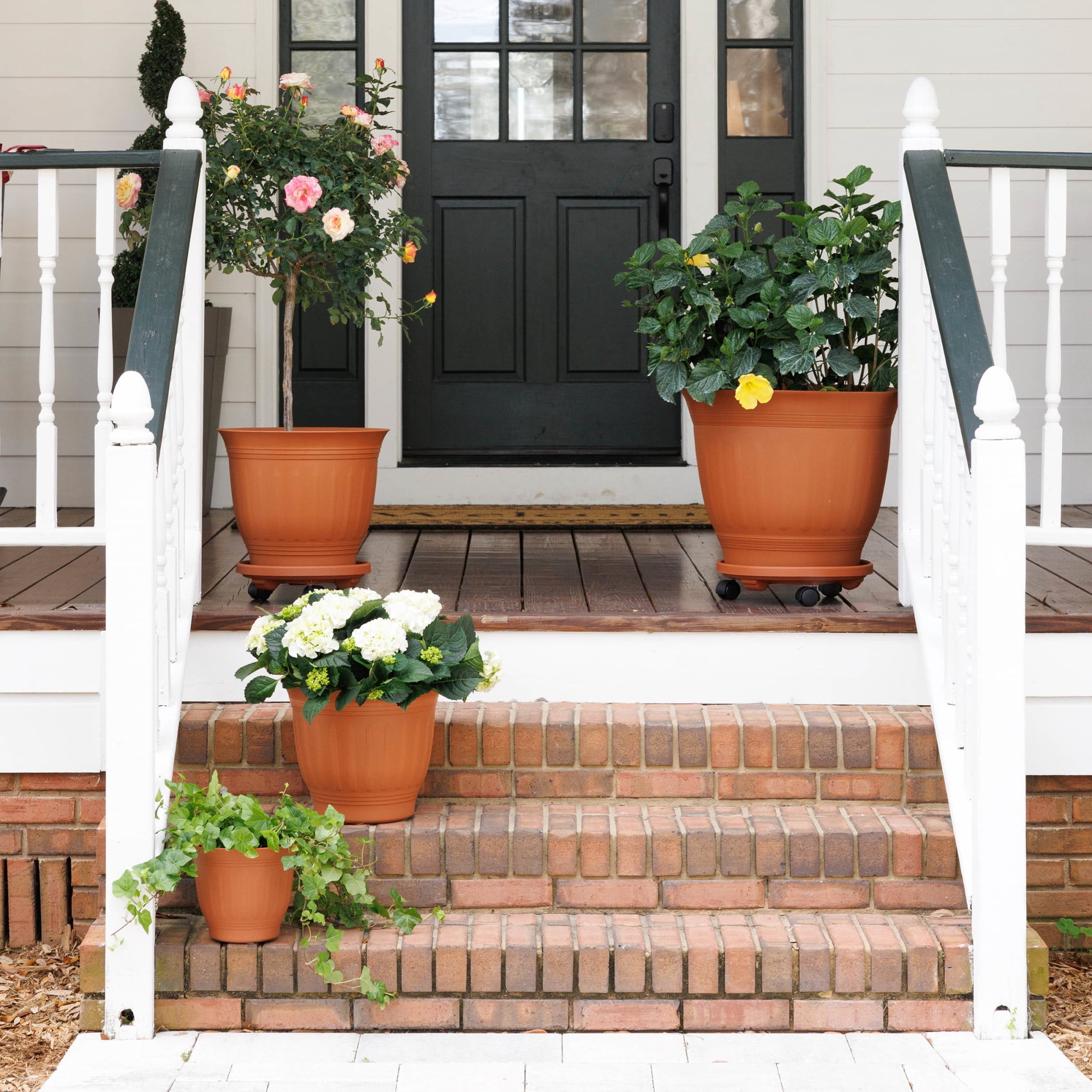 Bloem Colonnade 16" Round Plastic Planter, Indoor/Outdoor Garden Pot with Embossing, Terra Cotta