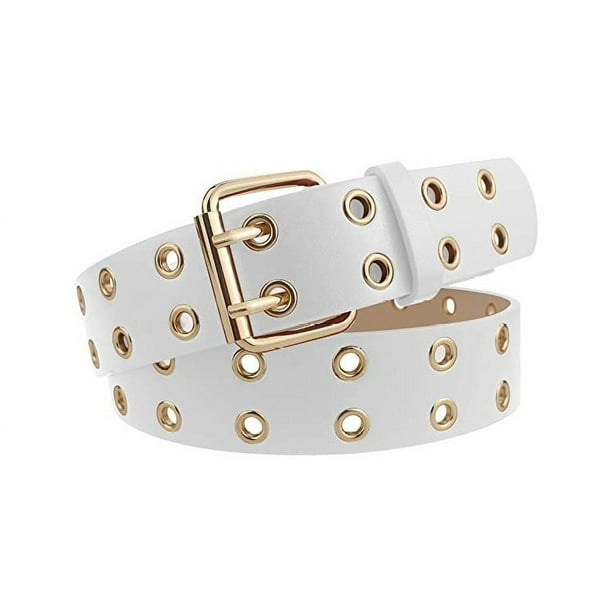 Cinturón con hebilla doble de moda para mujer, cinturón con ojo dorado, cinturón para jeans, cinturón con ojo dorado y plateado, detalle llamativo