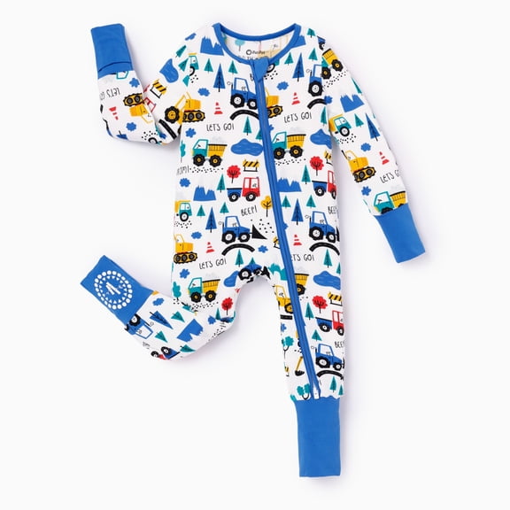 PatPat Baby Boy Pajamas Viscose from Bamboo 2-Way Zip Fold-Over Foot Cuffs 2Pack Baby Sleepers