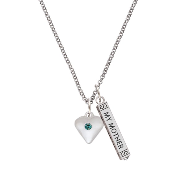 Delight Jewelry Silvertone Large December - Teal Crystal Heart Silvertone Always My Mother Bar Charm Necklace, 23"