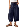 thumbnail image 2 of Linen Barrel Pants Women Plus Size Wide Leg Gauze Ruffle Trouser Casual Summer Baggy Boho Beach Vacation Pants, 3XL, 2 of 3