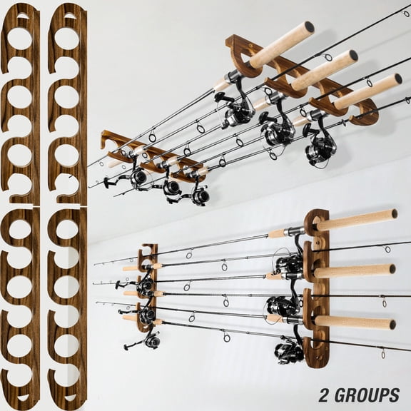 ATRURAL Holds Up to 6 Rods Fishing Pole Rod Racks Wall or Ceiling Mounted Fishing Pole Rod Holders for Garage Storage Organizer Fishing Gear Equipment for Men Women