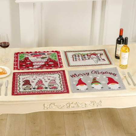 

Christmas Placemat Cartoon Old Man Pattern Christmas Table Decoration Polyester Winter Holiday Kitchen Table Mat for Hom