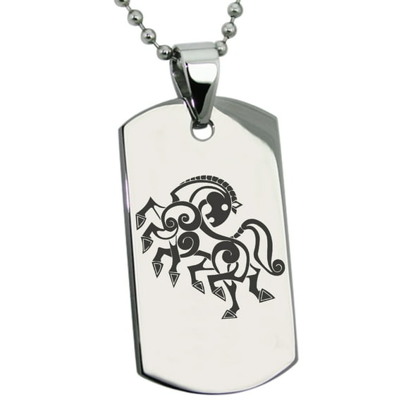 Stainless Steel Odin's Sleipnir Horse Viking Norse Engraved Dog Tag Pendant Necklace