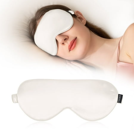THXSILK 22 Momme Silk Sleep Eye Mask, Lightweight & Comfortable, Super Soft Eye Mask for Sleeping, Naps, Night Blindfold Eyeshade, White
