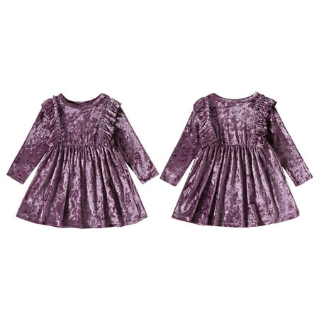 

Lcxweerr Kids Toddler Girls Christmas Princess Dresses Velvet Dresses Baby Long Sleeve Casual Pleated Party Dress 9M-4T
