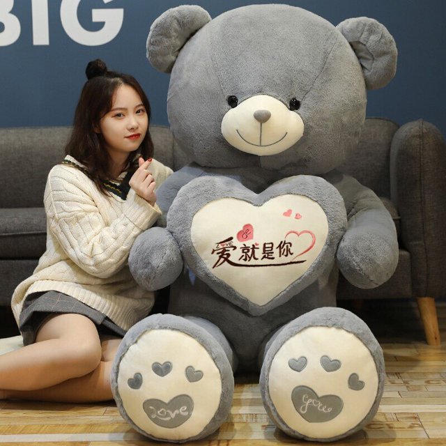 Oso de peluche grande para juguetes de peluche, ropa de 4 colores, tela decorativa suave, almohada para dormir, cojín para sofágrey a100cm Fivean unisex