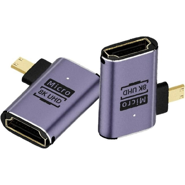 HUGFEGWE 2 Pack 8K UHD Micro HDMI Adapter, 48Gbps 3D Micro HDMI 2.1 Version Converter, Right Angle Micro HDMI 2.1 Male to HDMI 2.1 Female Extension Adapter Extender Connector Coupler CJ25311-4366