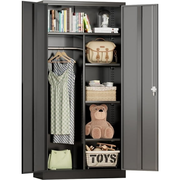 SOLAURA 2-Door Metal Freestanding Wardrobe Cabinet,71" H x 32" W x 16" D,Black