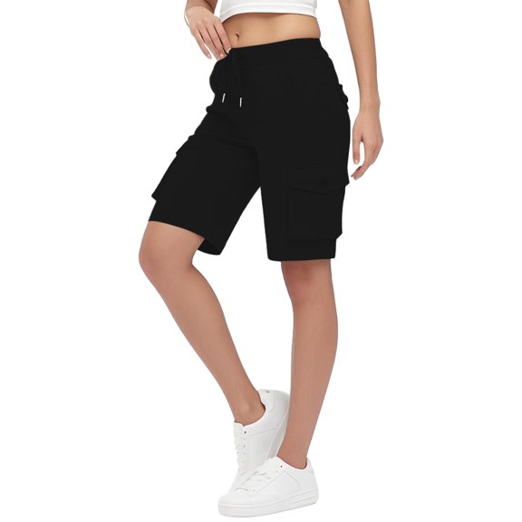 Levmjia Womens Shorts Fashion Casual High Waist Workout Multi Pocket Athletic Elastic Waistband With Pockets Comfortable For Yoga Gym Running Daily Wear Workwear