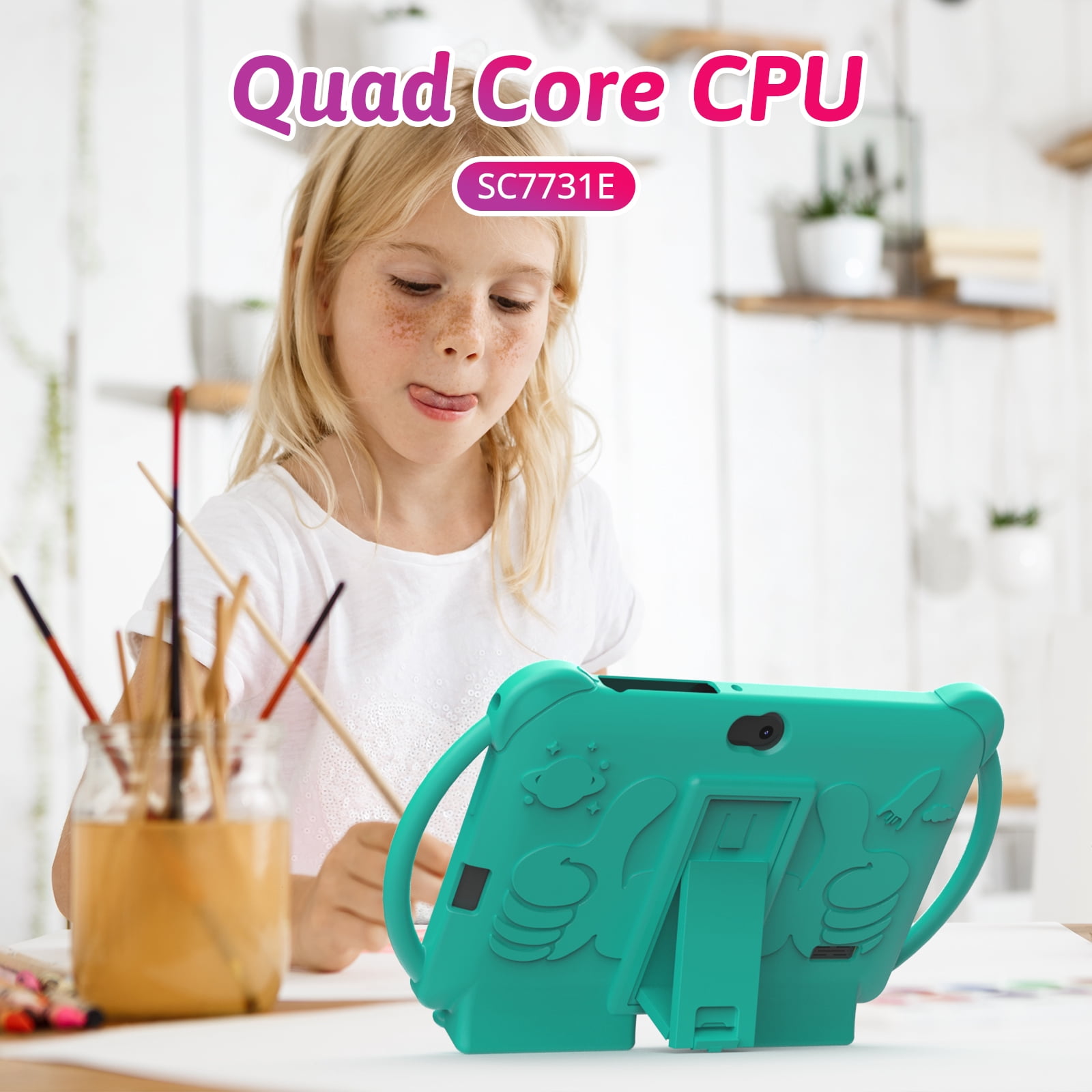 Kids Tablet, 7 inch Android 12 Tablet for Kids, 4GB RAM 32GB ROM 1TB Expand, Toddler Tablet with Parental Control, IPS Screen, Dual Camera, Educational, Games, Shockproof Case, Green