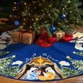 thumbnail image 3 of Nativity Christmas Tree Skirt Joy to The World Winter Tree Mat Nativity Scene Decorative Tree Skirt Farmhouse Xmas Ornaments Rustic Vintage Christmas Decor for Holiday Party(Blue,36 Inch), 3 of 6