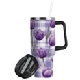 thumbnail image 2 of 40oz insulated car cup with handle and straw suitable for all ages Stainless steel vacuum insulated cup. Lovely Lavender Tulip Flowers, 2 of 10
