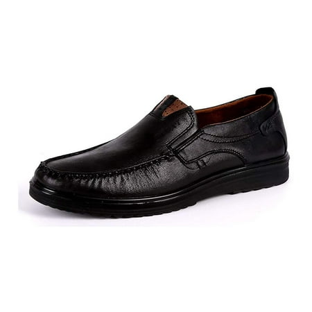 Men Casual Driving Shoes Leather Penny Loafers Slip Ons Outdoor Boat Walking Comfortable Walking Flats Breathable Black(8.5 M US