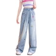 thumbnail image 4 of WERYOUNG Girl's Denim Pants For Kids Cartoon Straight Leg Trousers Everyday Wear Elastic Waist Jeans For Girls Travel Party Trendy Bottom 5-6 Years, 4 of 5
