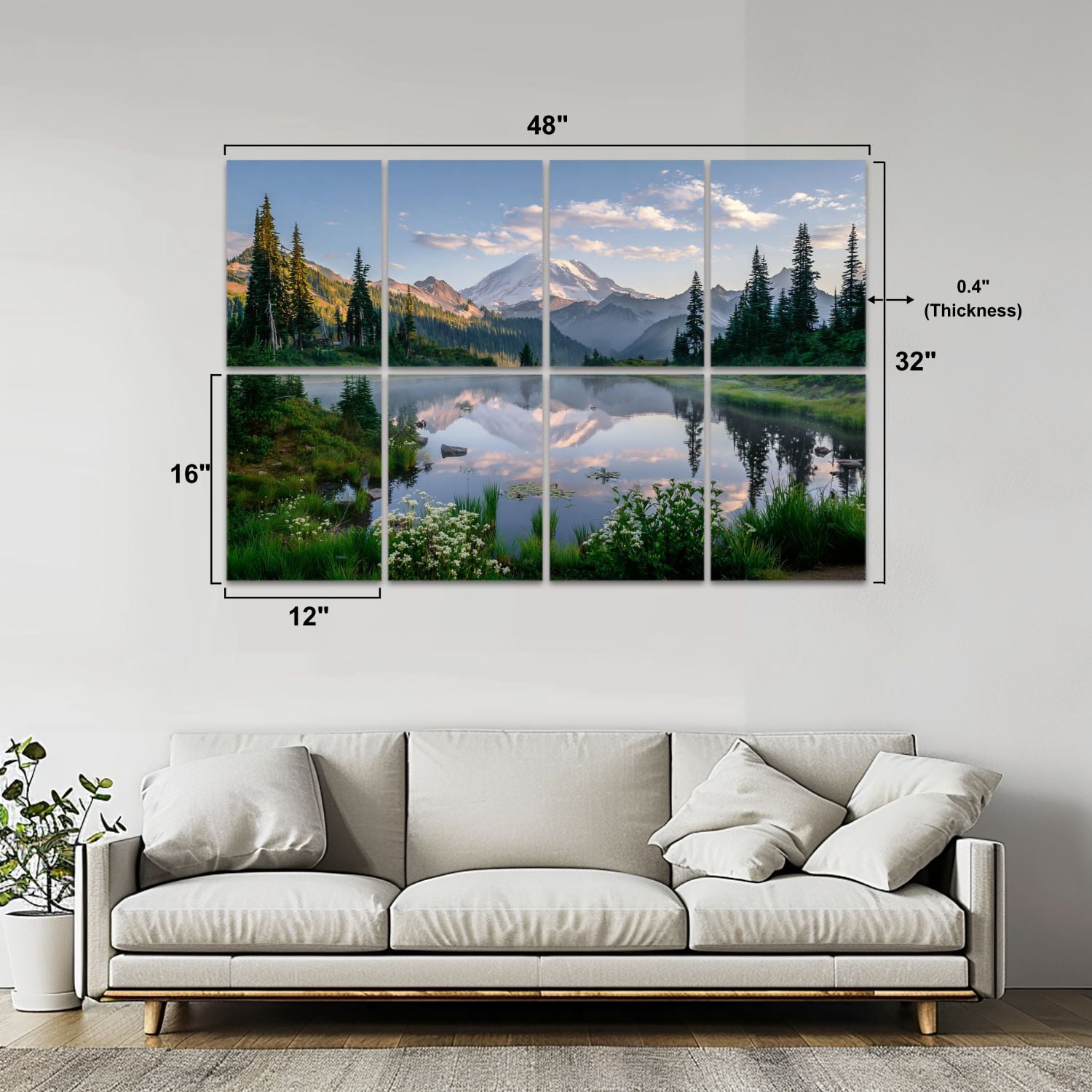 8 Pack Art Acoustic Panels Sound Absorbing Rainier Reflection Lake sunrise wildflowers blooming Decorative Soundproof Wall Panels Self Adhesive for Nursery Game Room Bedroom 48"x32"