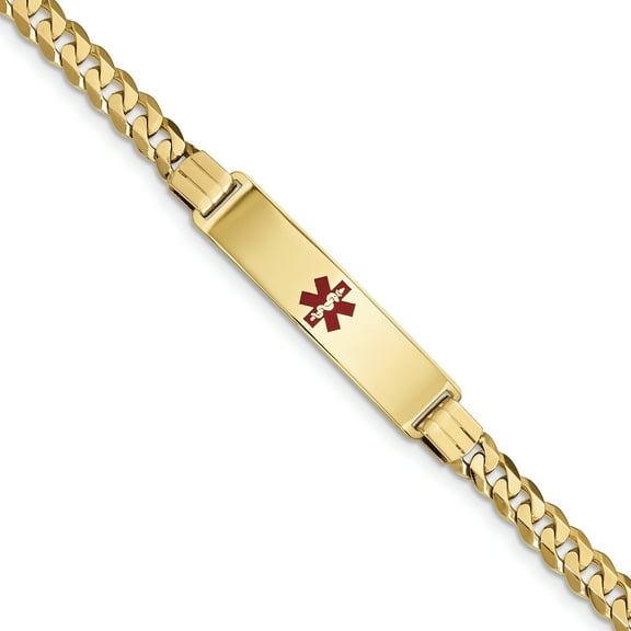 14K Yellow Gold Medical Red Enamel Curb Link ID Bracelet