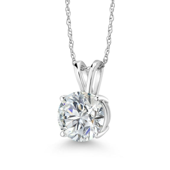 Gem Stone King 2 Ct Round Cut Lab Grown Diamond Pendant Necklace for Women | 14K White Gold | IGI Certified | E-F Color | VS1-VS2 Clarity | Gold Necklace for Women | With 18 inch Gold Chain
