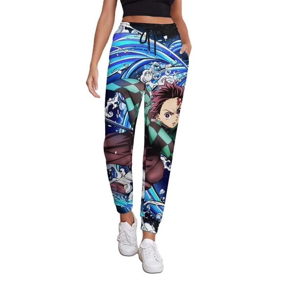 Demon Slayer Women's Jogger Track Pants Print Drawstring Lounge Sweatpants Casual Trousers for Yoga, Workout S