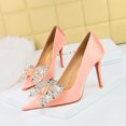 thumbnail image 3 of Zapatos de tacón puntiagudos de satén para mujer, de moda, para banquetes, con boca poco profunda, puntiagudos, con lazo de diamante, tacones altos clásicos, 3 of 5