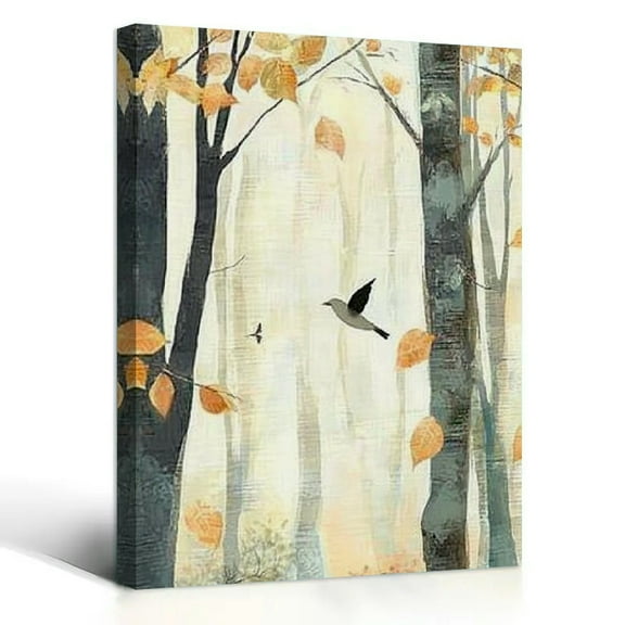 Birch Tree Wall Art Aspen Tree Canvas Autumn Forest Painting Prints Pictures Modern Art Home Decor 12x16 in