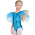 thumbnail image 2 of IBTOM CASTLE Shiny Metallic Ballet Leotards for Girls Toddler Ruffle Tulle Gymnastics Leotard Kids Halloween Dance Dress up 9-10 Years Blue, 2 of 8
