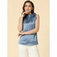 thumbnail image 3 of DARING DIVA Bow Tie Neck Solid Work Blouse Top S Blue, 3 of 6