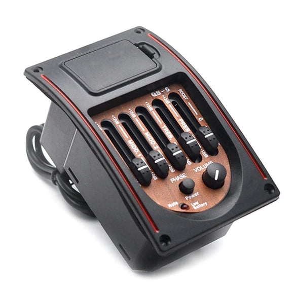 Winyuyby Plastic 5-Band Tone Controls EQ Equalizer Tuner Piezo Pickup Acoustic Guitar Pre-Wired Preamp Guitar Parts Accessories equalizer Black&Red
