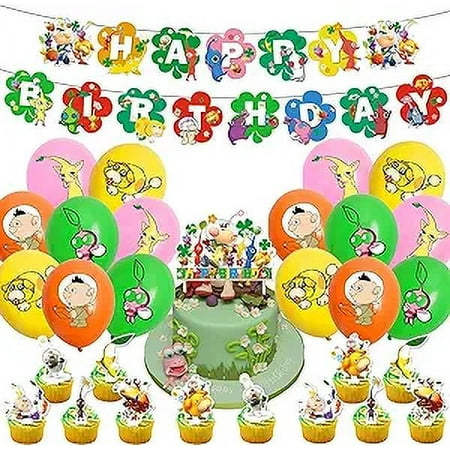 Pikmin Party Supplies Captain Olimar Video Game Birthday Party Decorations with Happy Birthday Banner Cake Topper Balloons for Kids(2)