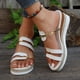 thumbnail image 1 of Bmisegm Ladies Summer Casual Colour Blocking Soft Leather Woven Straw Bottom Thick Bottom Slope Heel Large Size Sandals Slippers Sandals Women Summer White 8, 1 of 5