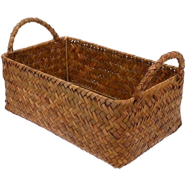 Cesta de almacenamiento tejida de ratán, cesta de almacenamiento portátil con asa, cesta de escritorio, soporte para pan