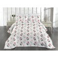 thumbnail image 2 of Ambesonne Blooming Flowers Quilted Coverlet 3 Pcs, Sketch Leaves Boho, Queen Size, Dark Coral Dimgray White, 2 of 4