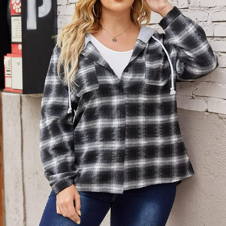 Plus size flannel hoodie sale