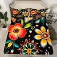 thumbnail image 2 of jejeloiu Watercolor Rustic Flowers Queen Sheet Sets,Botanical Plants Theme Flat Sheet,Orange Black Red Queen Fitted Sheet For Girls,Ultra Soft Home Decor,4pcs, 2 of 7