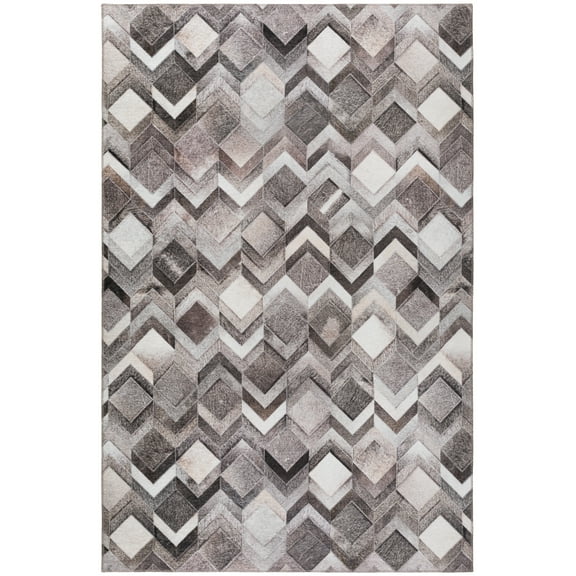 Laredo Mosaic Faux Hide Grey Chevron 1'8" x 2'6" Non-Skid Accent Rug