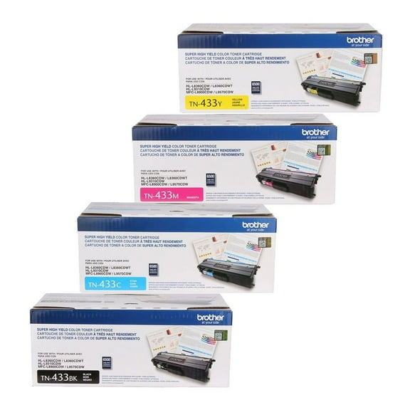 Brother TN433BK, TN433C, TN433Y, TN433M 4-Color Toner Cartridge Set