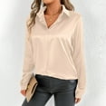 thumbnail image 5 of Daznico Plus Size Women's V-Neck Satin Blouse - Long Sleeve Button Dress for Summer Fall | Casual Vacation Tunic in Solid Color, for Size L, 5 of 9