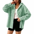 thumbnail image 2 of ClodeEU Women's Hooded Plaid Button Down Long Sleeve Shirt ,Casual Loose Blouses Jackets Army Green-Plaid,Women's Plus L, 2 of 6