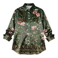 thumbnail image 6 of Womens Floral Satin Blouse Long Sleeve Button Down Silk Feel Modern Work Top Dark Green L, 6 of 6