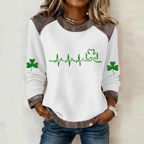 Pincandy Women's St. Patrick's Day Print Round Neck Long Sleeve Sweatshirt