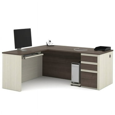 Pemberly Row L Shaped Computer Desk in White Chocolate and Antigua