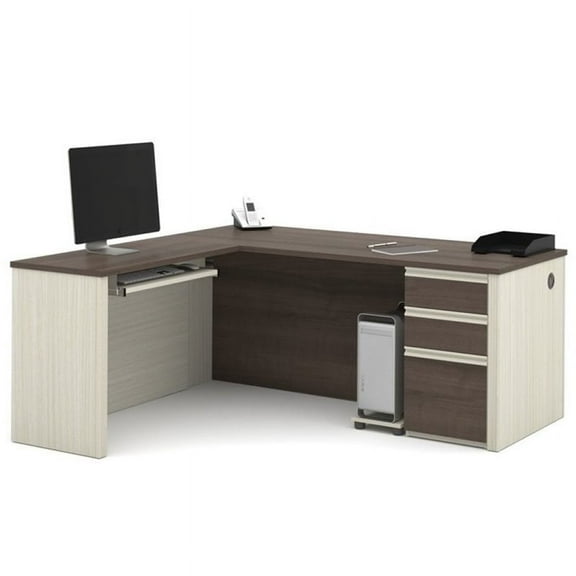 Pemberly Row L Shaped Computer Desk in White Chocolate and Antigua