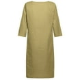 thumbnail image 4 of ZHOGXU Women's Casual Dress Solid Color Three Quarter Sleeve V Neck Cotton Linen Comfortable Loose Retro Dresses For Daily Wear,Khaki,Xl, 4 of 8