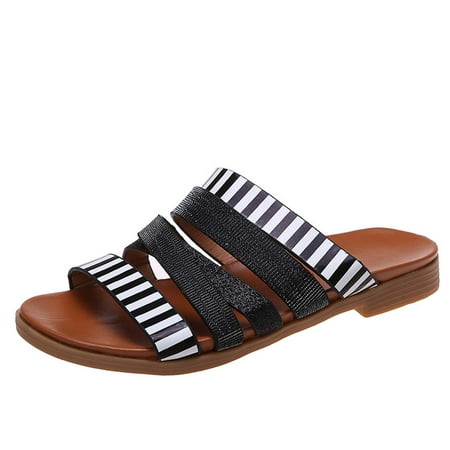 

Kukoosong Sandals Women Summer Fashion Sandals Hollow Flat Sandals Round-toe Color Matching Slippers Flat Sandals for Women Black 40